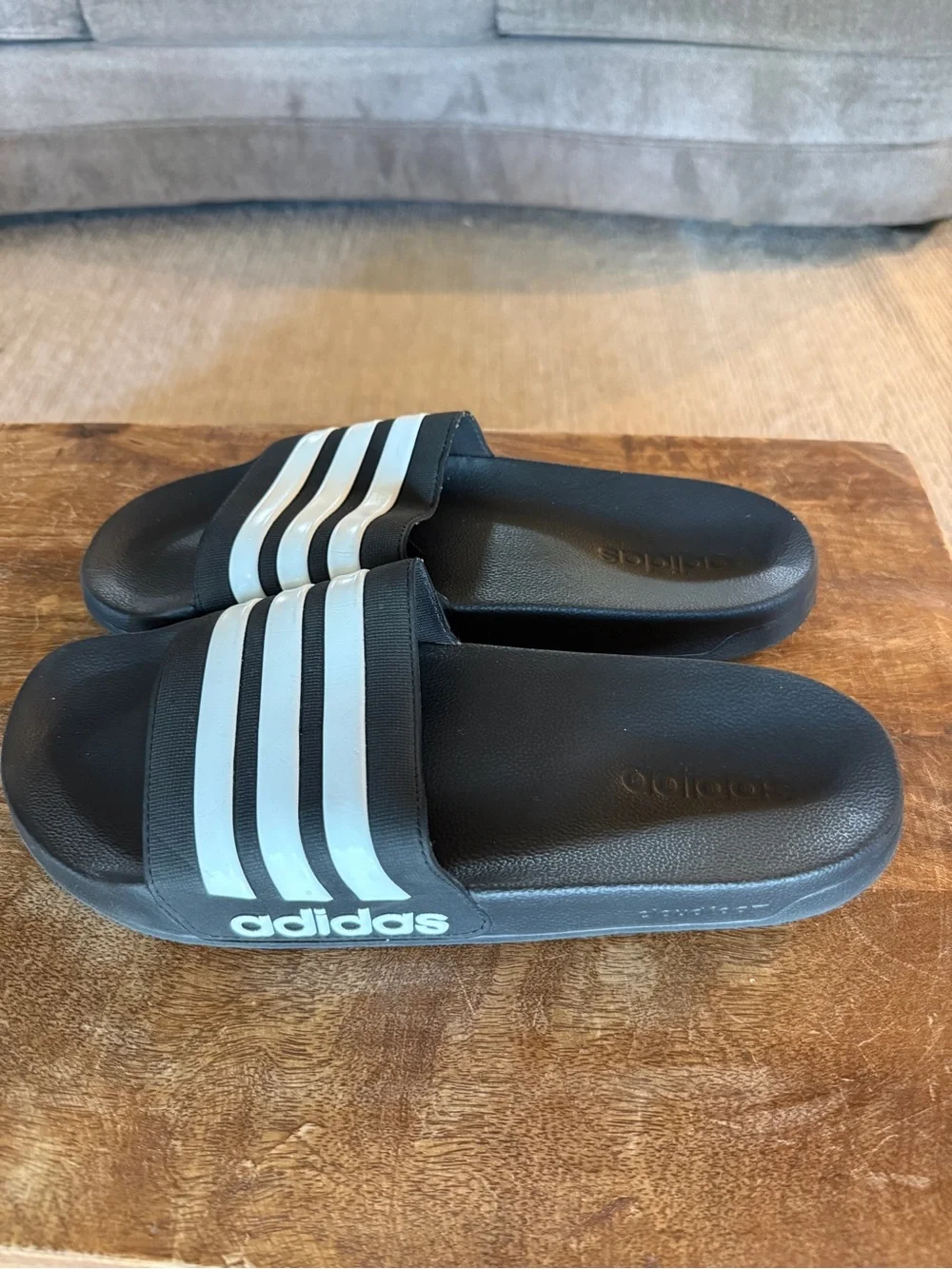 Men’s Adidas Black Slide Sandals with White Stripes